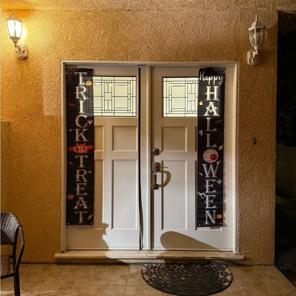 2PCS Trick or Treat Halloween Door Banners Porch Hanging Decoration Spooky